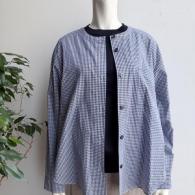 POUSHAL ギンガムチェックのノーカラーシャツ コットン100%¥19800