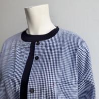 POUSHAL ギンガムチェックのノーカラーシャツ コットン100%¥19800