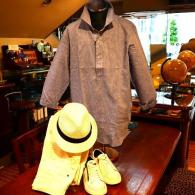 G-stage麻七分袖シャツ￥8800ホワイトデニム￥13200　CASTELBAJACスニーカー￥17600