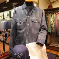 GstageカットソーＧジャン￥20900　ストライプが効いたアウター　シアサッカーパンツ￥11000とのコーディネート